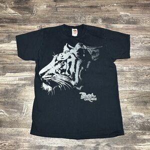 Vintage Busch Gardens Tiger Tee Black Y2K Fruit of the Loom Size Medium GUC